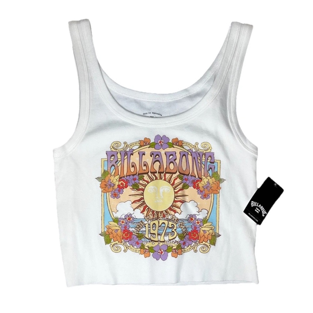 Billabong White Crop Tight Tank Top Ray Of Sunshine Surf Ladies Medium NWT